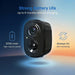 Black security camera with battery life and monitoring features