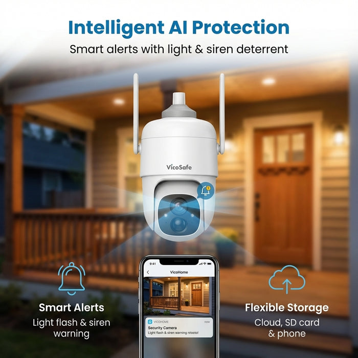 VicoSafe security camera with smartphone app interface
