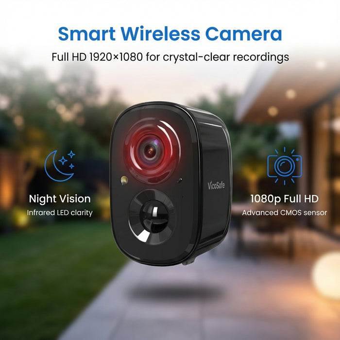 Smart wireless camera with night vision and 1080p Full HD capabilities,