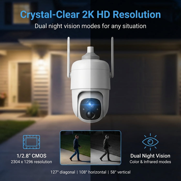 Outdoor security camera with dual night vision modes 