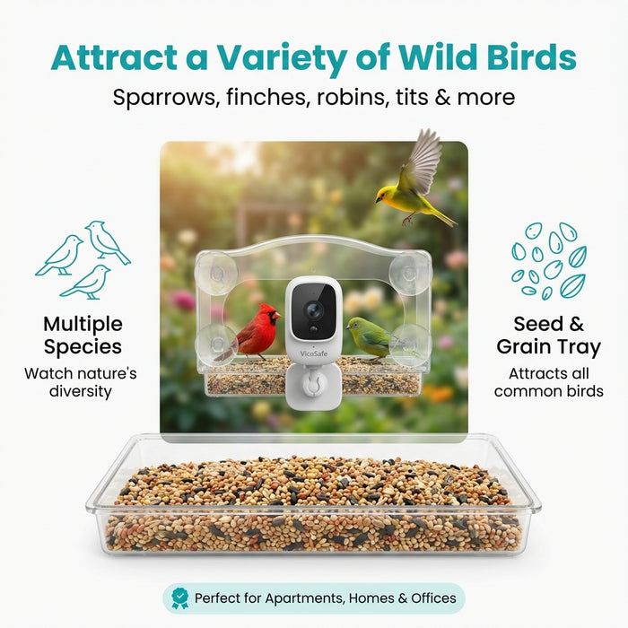 Bird feeder camera with birds inside