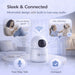 VicoSafe security camera with two-way talk and compact design features, shown in a minimalistic living room setting.