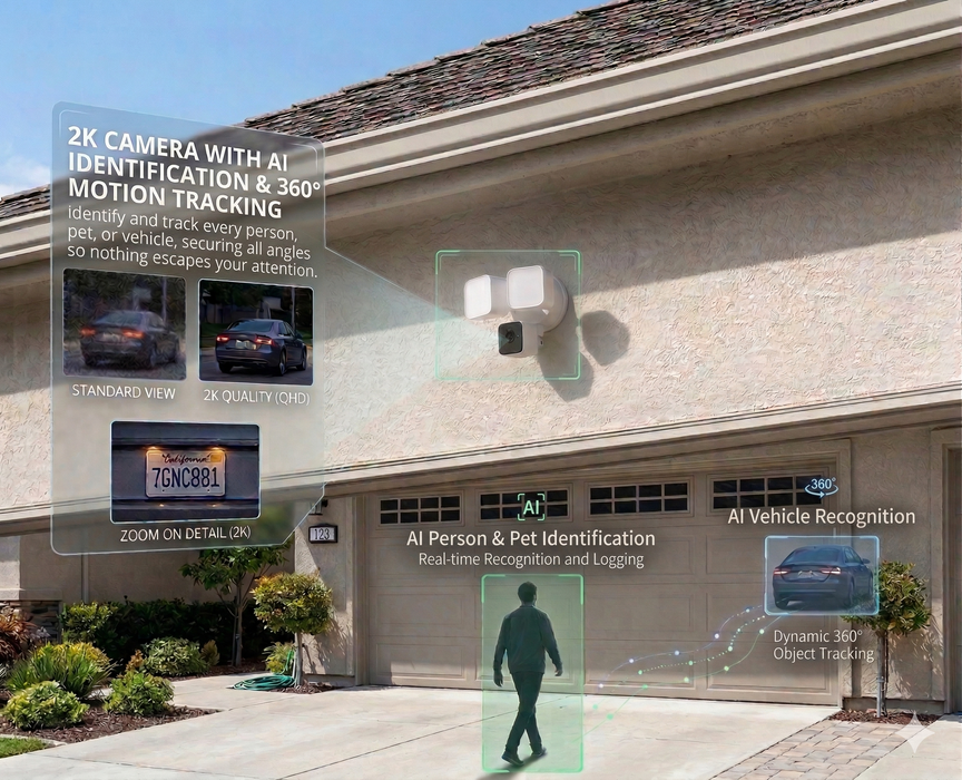 Wired CL1-AI: The Ultimate 2K Smart Floodlight Camera with 360° AI Tracking