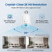 Security camera with crystal-clear 2K HD resolution and wide field of view on a blue background.